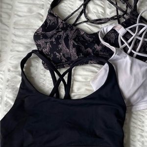 Black and flower sports bras
